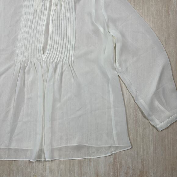 NWT Lane Bryant White Sheer Pintuck Long Sleeve Lightweight Workwear Blouse 20 - Picture 3 of 12